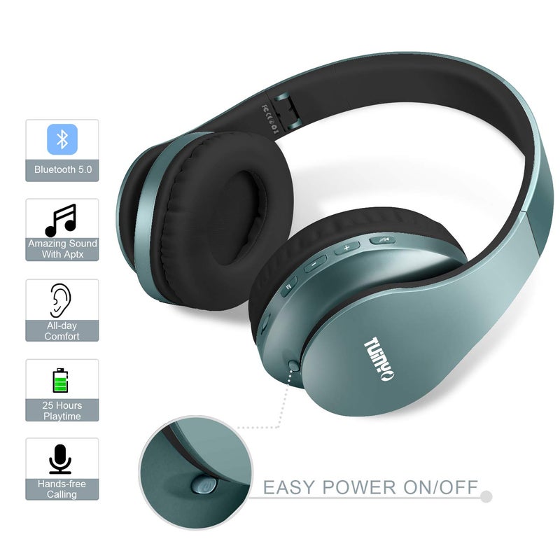 TUINYO Wireless Headphones Over Ear, Bluetooth Headphones with Microphone, Foldable Stereo Wireless Headset- Silver Blue - Image 5